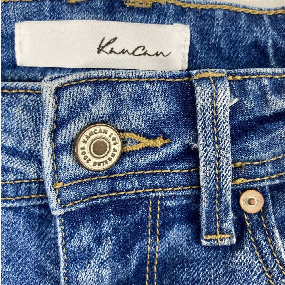 Kancan‎ Straight Jeans Junior 1 Medium Wash Denim Distress Raw Hem Pockets - Picture 3 of 12